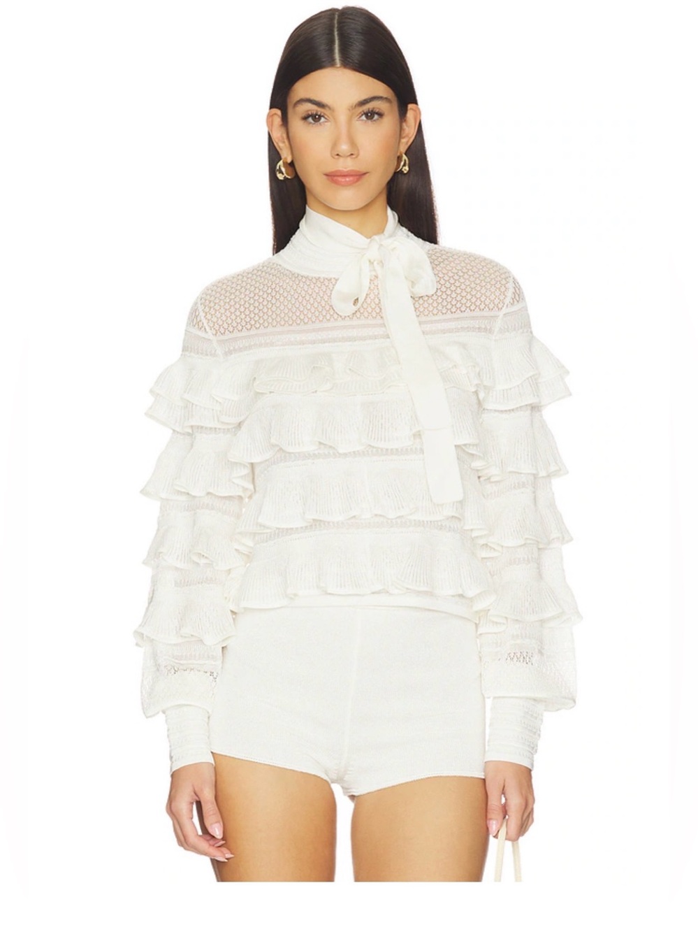 Zimmerman Luna Lace Frill Tie Neck Top in Ivory NWT $775 size 3